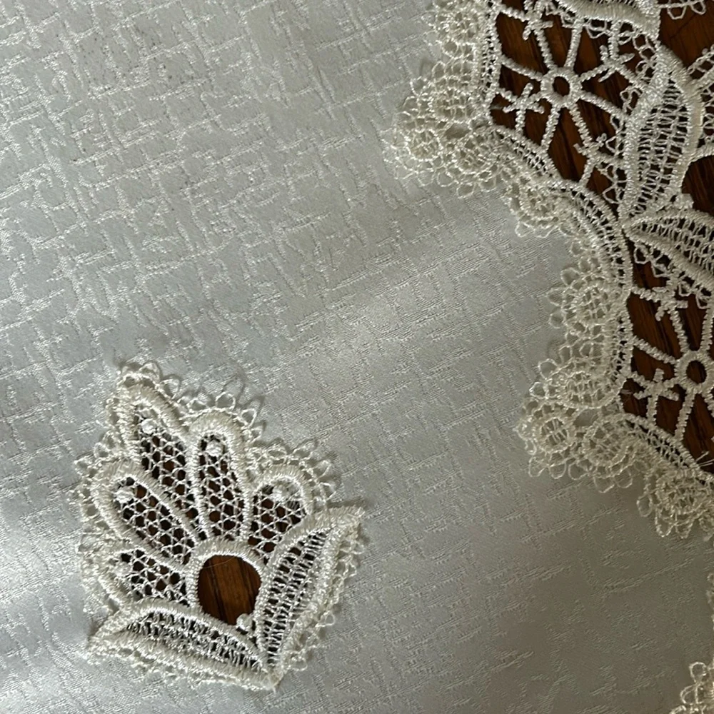 Vintage Ivory Lace and Fabric Table Runner or Dresser Scarf